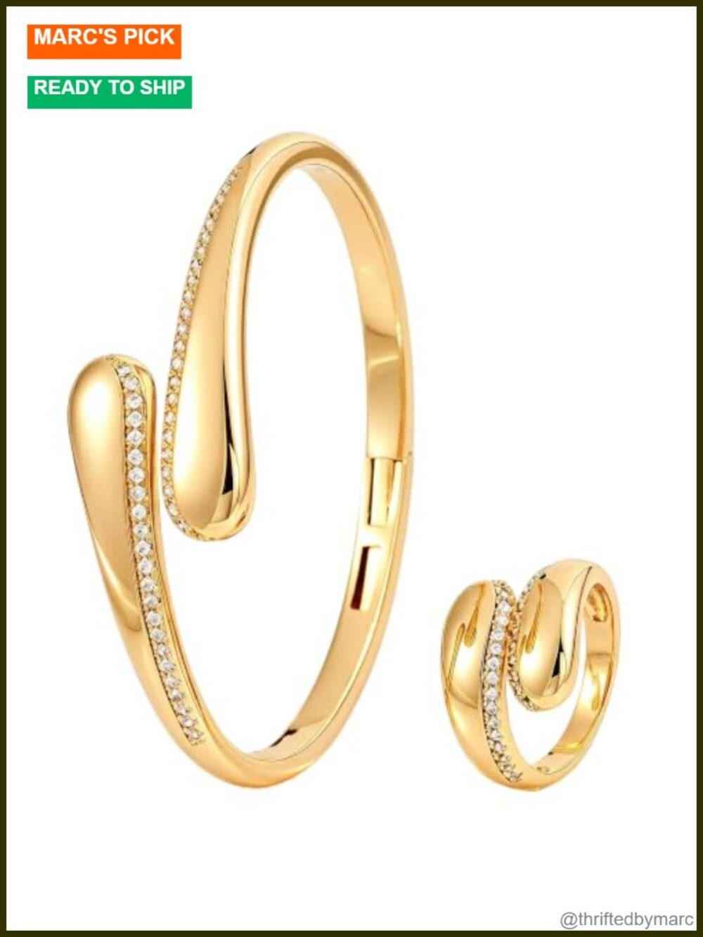 14K Gold Plated Bangle Bracelet and Ring Set 5A CZ Women Jewelry